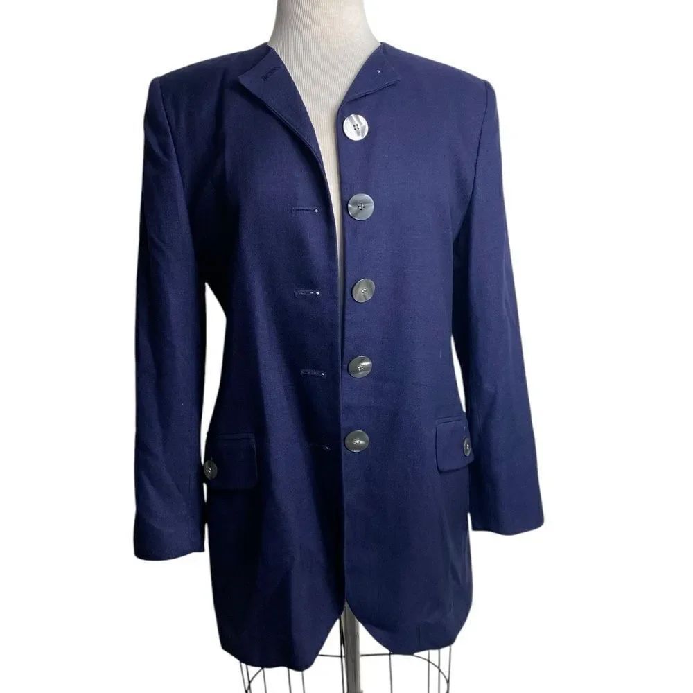 Vtg Jones New York 8 blazer Navy Blue lightweight wool collarless